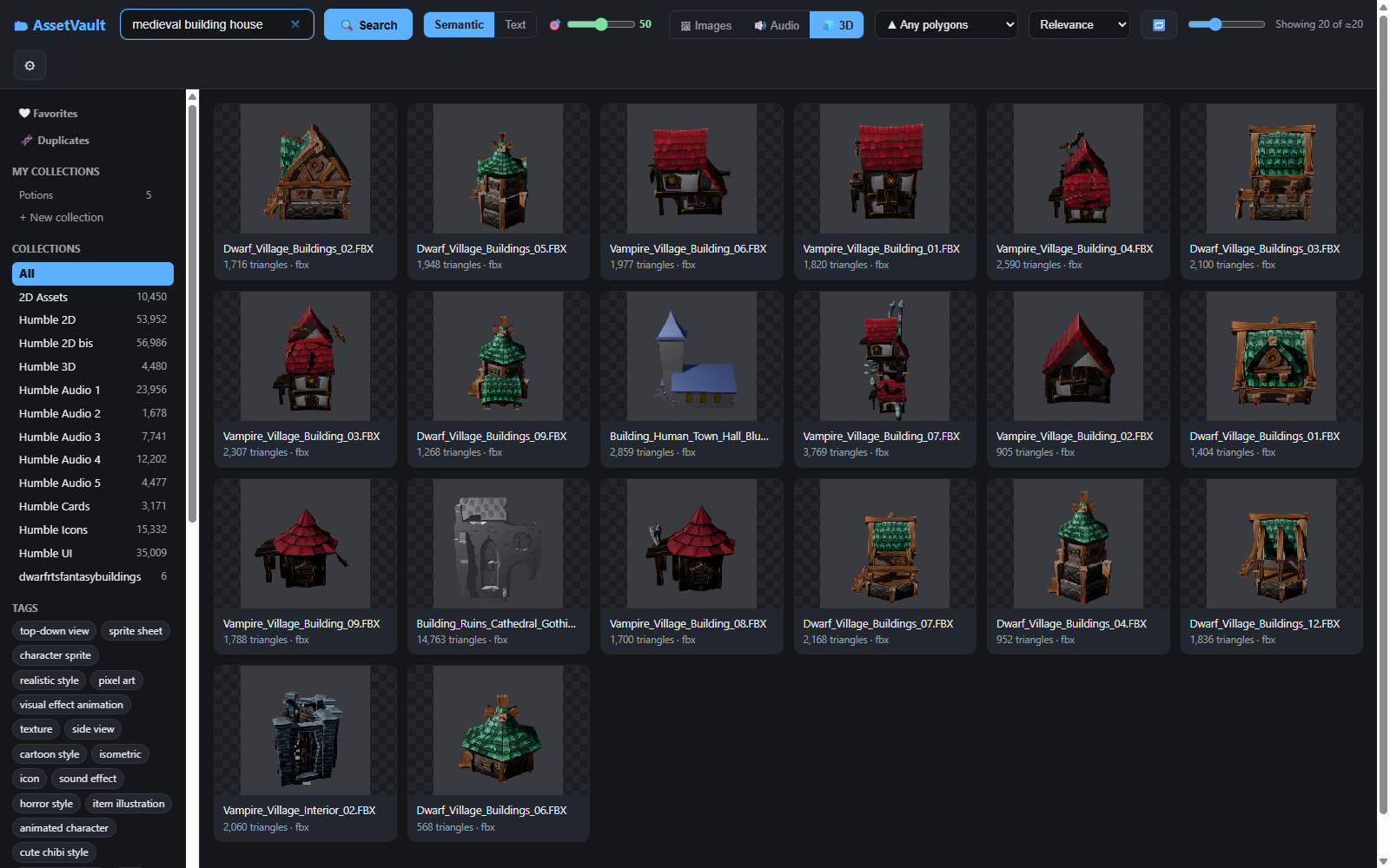 Semantic search over 3D models: medieval buildings with their triangle counts