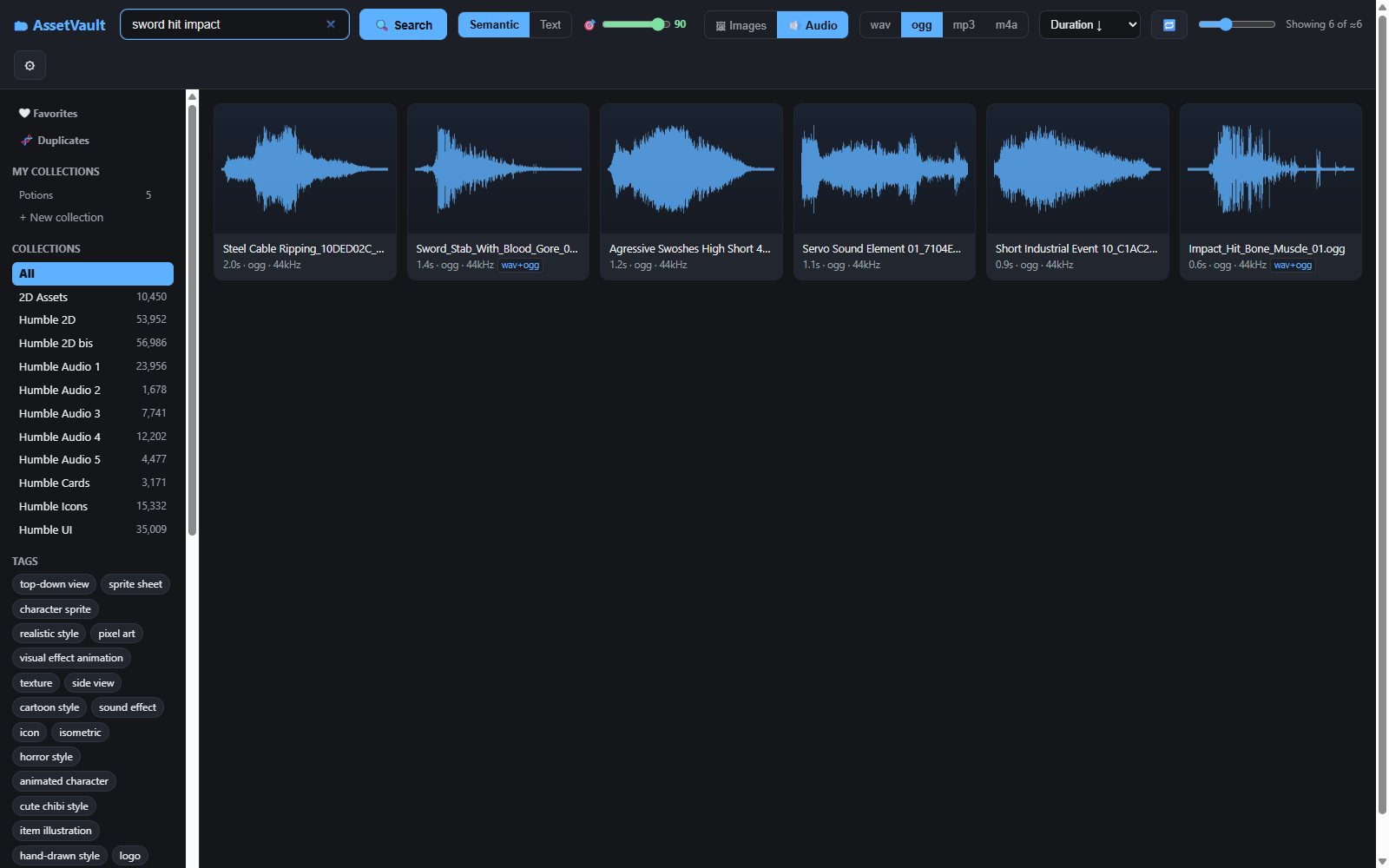 Audio search filtered to ogg format and sorted by duration