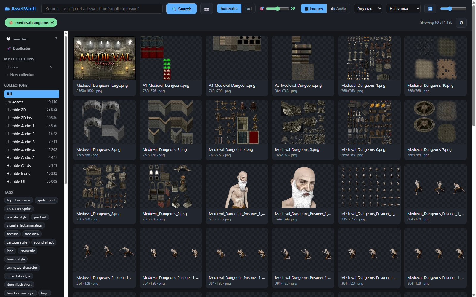 Viewing a whole family: the complete medievaldungeons pack, 1,139 assets