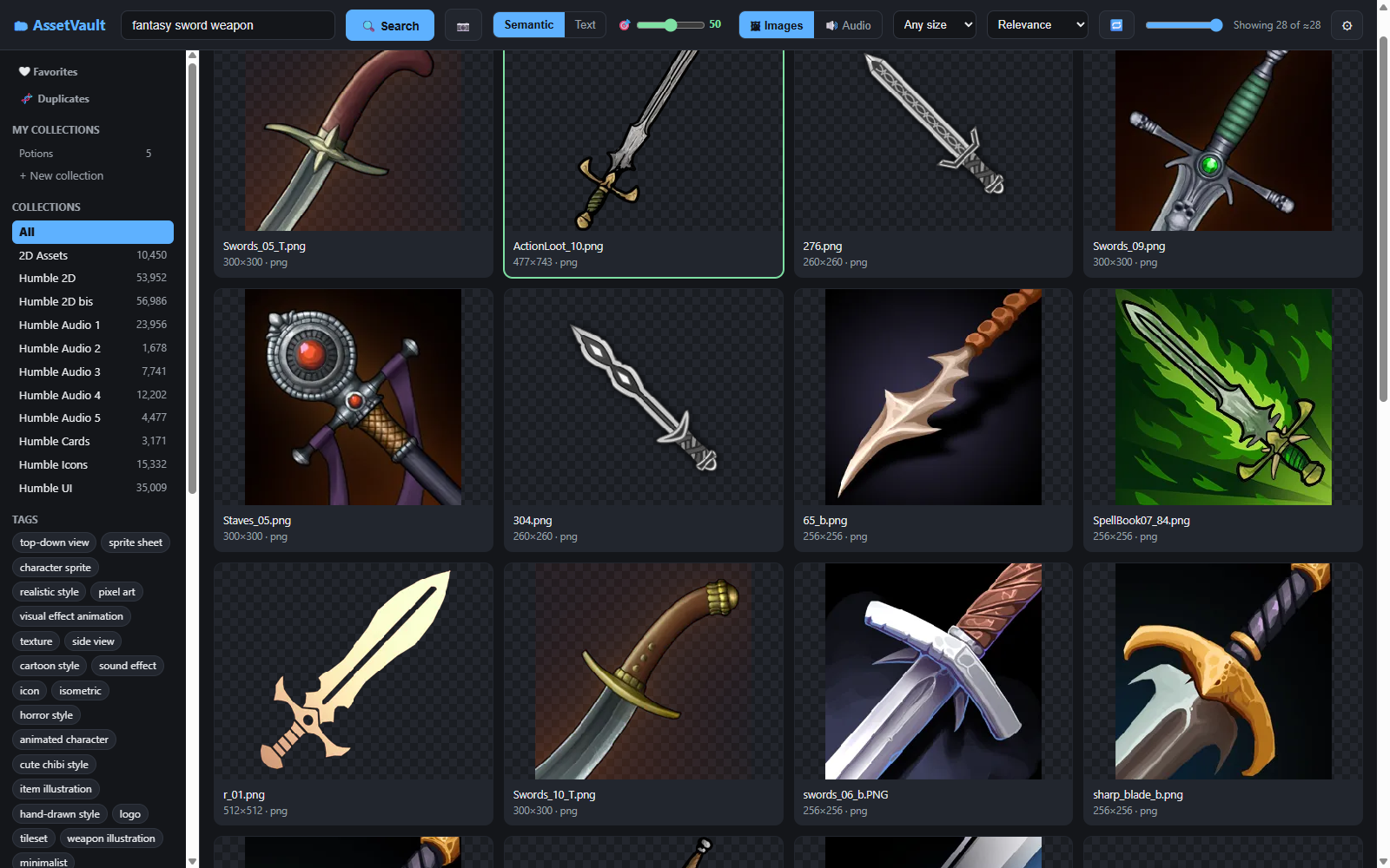 The grid with large thumbnails and a keyboard-selected card highlighted